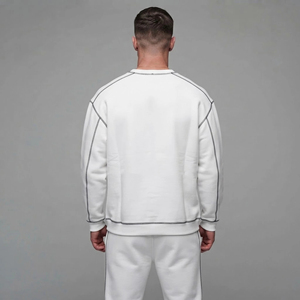 Sweat-shirt homme 100% coton, col rond, coupe ample, épaules tombantes, avec surpiqûres contrastées, personnalisable OEM/ODM. - Product Image 3