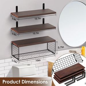 2-in-1 galleggiante a parete cesto portaoggetti in legno scaffali da bagno per wc camera da letto soggiorno cucina decorazione della parete della casa - Product Image 4