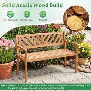 Banc de jardin pour deux personnes en bois d'acacia avec accoudoirs et dossier pour véranda - Product Image 5