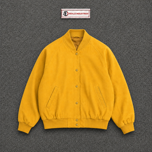 Chaqueta universitaria de lana amarilla para hombre, chaqueta bomber extragrande personalizada con cierre de botones a presión, cuello, puños y dobladillo acanalados, venta al por mayor - Product Image 5