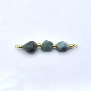 Three Stone Emerald Raw Connector Handmade Gold Plated Birthstone Charm With Beaded Connector Use For Bracelet Necklace - Product Image 5