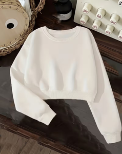 Women's Crew Neck Fleece Sweatshirt Eco-Friendly Casual Solid Color Knitted Cotton Winter Wear Unlined Plain Dyed Long Sleeve - Product Image 1