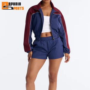 Women's High Quality 100% Nylon Windbreaker Tracksuit Set Summer Lightweight Breathable Zip <b>Jacket</b> & Shorts 2 Pcs Sports Suit - Product Image 2