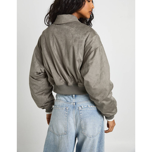 Custom Logo Wholesale Women Bomber <b>Jacket</b> Regular Fit Autumn <b>Crop</b> Top Baseball Uniform OEM Windbreaker Charcoal Zipper To - Product Image 6