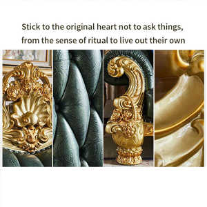 โซฟาด้านหลังสไตล์บาร็อคแบบหรูหราตกแต่งด้วยไม้แกะสลักรูปใบไม้สีทองดีไซน์แบบดั้งเดิมสำหรับโรงเรียนวิลล่า - Product Image 6