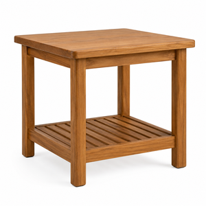Mesa de Comedor Cuadrada de Madera de Teca Sólida Estilo Escandinavo Moderno con Estante de Almacenamiento, Mueble Ecológico y Duradero para el Hogar, 2 Plazas - Product Image 2