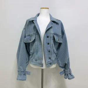 Women's Ruffle Stitching Washed Denim <b>Jacket</b> Casual Thin Long Sleeve Lapel Single Breasted <b>Short</b> Coat Winter Autumn Outwear - Product Image 6
