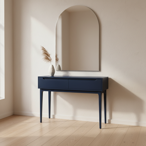 Table console ronde moderne avec 2 tiroirs, construction en chêne massif, meubles de salon pour espaces modernes - Product Image 2