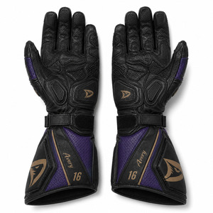 Avery Leather Racing Gloves Full Finger Purple Black Adjustable Wrist <b>Strap</b> Breathable Unisex Riding - Product Image 2