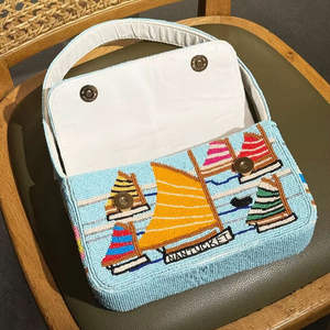 Sac à main décontracté indien fait main de luxe avec accessoires de mode en cristal, poignée perlée multicolore et durable, style baguette, local - Product Image 5