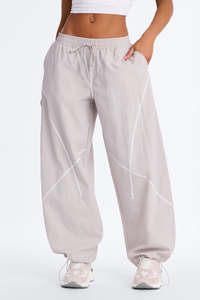 Private Label Unisex Stone Wide Leg Parachute <b>Trousers</b> Contrast Seam <b>Drawstring</b> Nylon Streetwear Pants OEM men's pants - Product Image 2