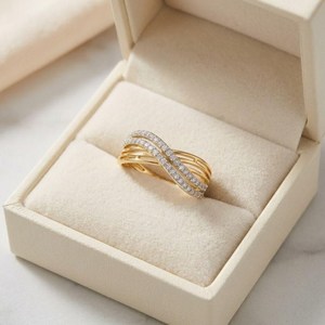 Brilliant 10K 14K 18K Solid Gold Round Brilliant Cut Lab Grown Diamond 0.35CT Wave Luxury Engagement Ring <b>Women</b> IGI Certified - Product Image 4