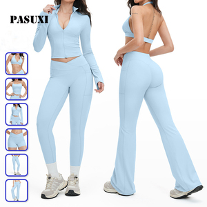 PASUXI Conjunto de Yoga Mayorista Efecto Segunda Piel con Cuello Alto y Cremallera Completa, Chándal Deportivo para Mujer, Ideal para Correr al Aire Libre y Ropa de Gimnasio - Product Image 1