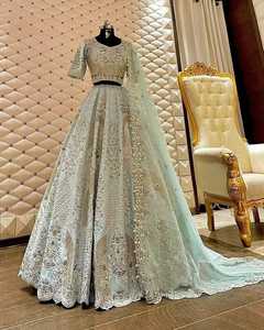 ชุดเดรสผ้าไหมพิมพ์ลายสำหรับงานแต่งงานชุดแต่งงานชุดแต่งงานชุดแต่งงานชุดแต่งงานผ้าลินินลายลูกไม้ปักด้วยมือสไตล์อินเดีย - Product Image 1