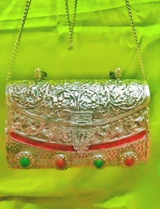 Luxury Handcrafted Meenakari Metal Clutch <b>Bag</b> Vintage Designer Evening Handbag - Product Image 5