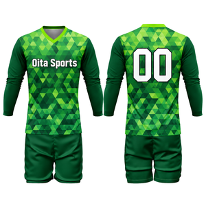 ชุดวอลเลย์บอลชาย สีเขียว-ดำ แบบซับลิเมชั่น เสื้อแขนยาวและกางเกงขาสั้น ชุดกีฬาระบายอากาศได้ดี สำหรับฝึกซ้อมและแข่งขัน - Product Image 1