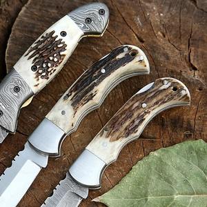 Cuchillo de Bolsillo de Acero de Damasco Hecho a Mano de Alta Calidad con Funda de Cuero, Regalo Perfecto para Camping, para Padres, Compatible con OEM y ODM - Product Image 4