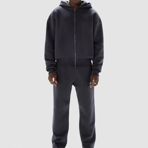 Unisex Umweltfreundliche Kapuzen-Jogginghose im 2-in-1-Design, Freizeithose in voller Länge mit elastischem Bund, 100% Baumwolle, mittelschwer, für den Herbst, mit seitlichen Taschen - Product Image 3