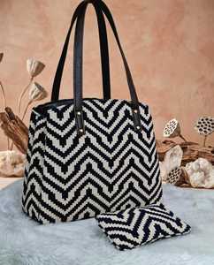 Ensemble de sacs fourre-tout en toile Elite Craft Studio, motif jacquard chaînes peintes à la main, fermeture éclair antivol, réutilisable, pour femmes - Product Image 3