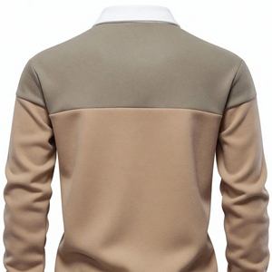 Sweat-shirt polo de rugby colorblock pour homme, épaules tombantes, camel, en molleton bouclette, fabricant de vêtements - Product Image 2