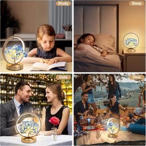 Lampada a Sfera con Fiori di Ortensia, Ricaricabile Senza Fili, Luce Notturna Dimmerabile a 3 Intensità, Regalo per Donne/Mamme, Accessorio per Camera da Letto - Product Image 6