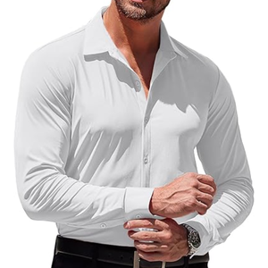 เสื้อเชิ้ตผู้ชายทรงเข้ารูป ผ้าไม่ยับ แขนยาว สไตล์ลำลอง ติดกระดุม เหมาะสำหรับใส่ทำงานในออฟฟิศ - Product Image 3