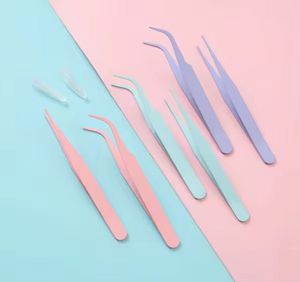 Pinzas Quirúrgicas de Precisión Morje para Pestañas, Acero Inoxidable, Punta Lisa de 10 mm, Agarre Perfecto, Juego de Colores Rosa, Morado, Menta y Azul para Maquillaje - Product Image 1