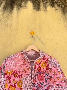 Veste matelassée en coton réversible style bohème avec col mandarin, manches trois quarts, style printemps, fermeture à un bouton, manteau pour femme - Product Image 3