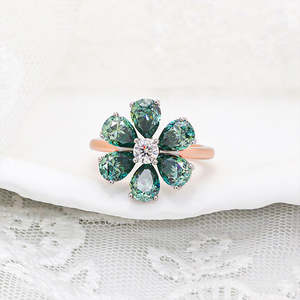 Anillo de Lujo con Gema Verde de 5x7mm, Corte Pera, con Flor, Plata de Ley 925, Moderno, para Boda, Compromiso, Aniversario, Regalo para Mujer - Product Image 6