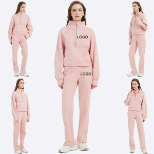 Chándal de manga larga con media cremallera, color liso, de algodón y elastano, corte holgado informal con estampado de logotipo personalizado - Product Image 2