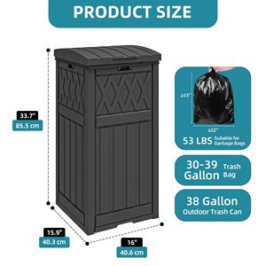 Bote de Basura para Exteriores de Resina Impermeable de 32 Galones con Tapa y Bandeja Recolectora para Patio, Jardín o Terraza, Color Negro - Product Image 2