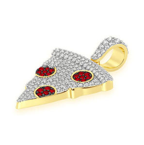 Collar con colgante de moissanita y diamante de oro macizo de 10K, moderno, personalizado, con diseño de rebanada de pizza helada inspirada en comida, regalo para colgantes y dijes de alta gama - Product Image 1