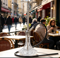 Chicha en acier inoxydable avec base en verre argenté, grande taille, avec plusieurs sorties de fumée