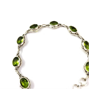 925 Sterling Silver Natural Peridot <b>Bracelet</b> - Handmade Oval Green <b>Gemstone</b> Link Jewelry | Wholesale Fine Jewelry - Product Image 4
