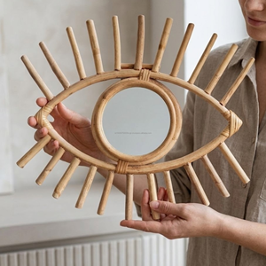 Miroir mural rond en rotin fait main AG Elements, style bohème, décoration de mariage, décoration pour salon, chambre à coucher, salle de bain - Product Image 3