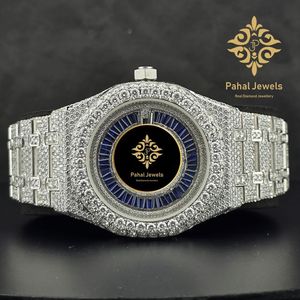 Reloj Mecánico Iced Dial con Fase Lunar, Calendario Perpetuo, Brazalete de Acero Inoxidable con Moissanita, Cristal de Zafiro, Lujoso y Formal - Product Image 1