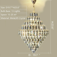 Lustre LED moderne de luxe en verre cristal, suspension à tiges étagées, chaîne dorée, garantie 3 ans, pour salon, lumière chaude 3500K