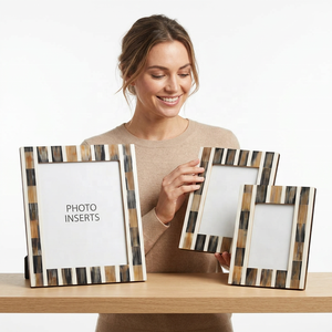Rectangular Handmade UV Photo <b>Frame</b> Natural Horn <b>Black</b> Brown Inlay Tabletop Horizontal Classic Style Polished Finish Handmade - Product Image 1