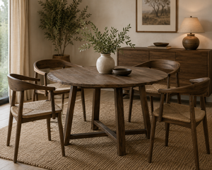 Table à manger ronde en bois de manguier massif de style scandinave, table à manger ronde en bois d'orme pour ferme et villa - Product Image 2