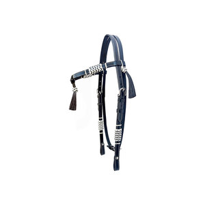 Leather Horse Bridle with White Stitching and Tassels for <b>Equestrian</b> Use - Product Image 1