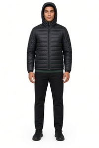 Chaqueta Acolchada Negra para Hombre, Impermeable, Cortavientos, con Cierre de Cremallera, Estilo Casual para Otoño, Corte Regular, Color Sólido, Exterior de Nailon y Algodón - Product Image 3