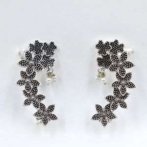 Trending Flower Pattern <b>Cuff</b> <b>Earrings</b> Vintage Silver Look Alike Women's Alloy Jewelry for Women and Girls - Product Image 6