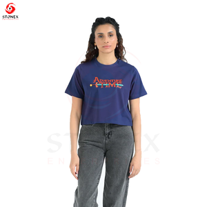 Camiseta de Algodón Grueso para Mujer, Estampada, Corte Holgado, Cuello Redondo, Estilo Casual Urbano, para Uso Diario Cómodo - Product Image 3