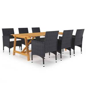 Conjunto de Comedor Grande de Madera Maciza de Acacia en Negro y Blanco Crema, Conjuntos para Jardín - Product Image 1