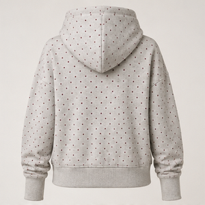 Sweat à capuche personnalisable gris chiné clair pour femme, coupe moderne et ample, à pois micro-espacés, en coton et chanvre doux - Product Image 3