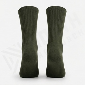 Crew <b>Socks</b> Solid Olive Green Knitted Breathable Casual Daily Wear Adult Regular Fit - Product Image 2