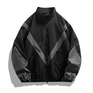 Custom <b>Black</b> Canvas Stand Reflective Waterproof <b>Windbreaker</b> Jacket Men Zip Lightweight Streetwear Windproof Outdoor OEM ODM - Product Image 2
