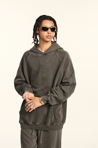 Sweat-shirts à capuche pour hommes de haute qualité, délavés à l'acide, couleur personnalisée, pulls vierges en mélange de coton doux, style streetwear, en gros - Product Image 3
