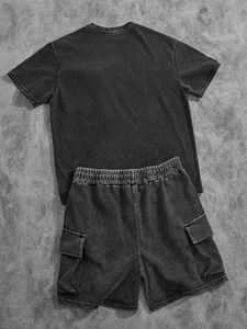 Conjunto casual de camiseta y pantalones cortos tipo cargo para hombre, conjunto de dos piezas. - Product Image 2