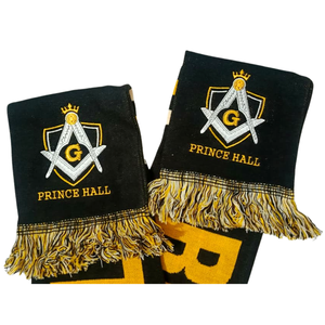 Prince Hall Masonic Embroidered Scarf Long Winter Thermal Insulation Men Adult Classic Style Black Gold Letter Pattern Acrylic - Product Image 2
